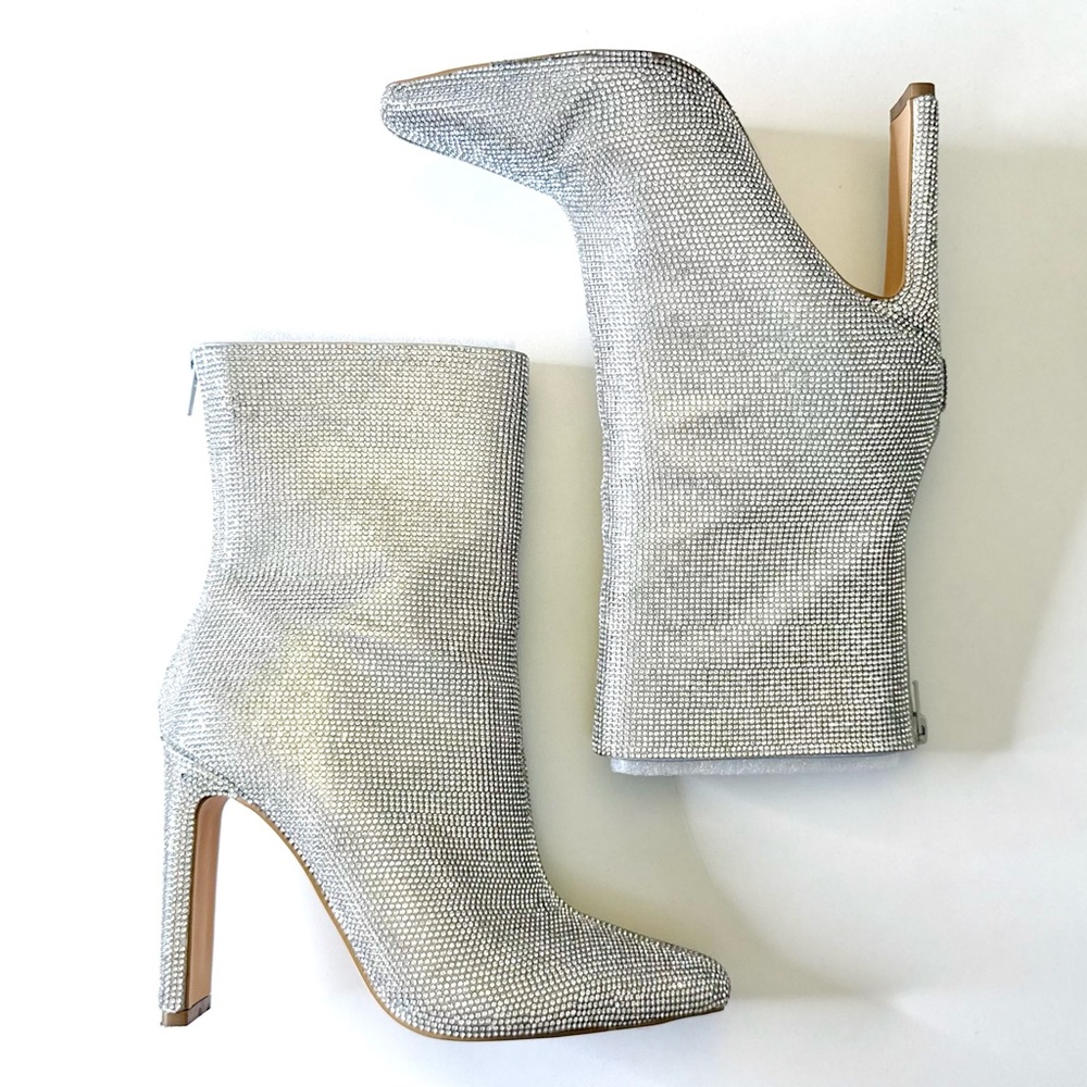 Forever 21 Rhinestone Silver Notched Heel Booties - Like New (Size: 8)